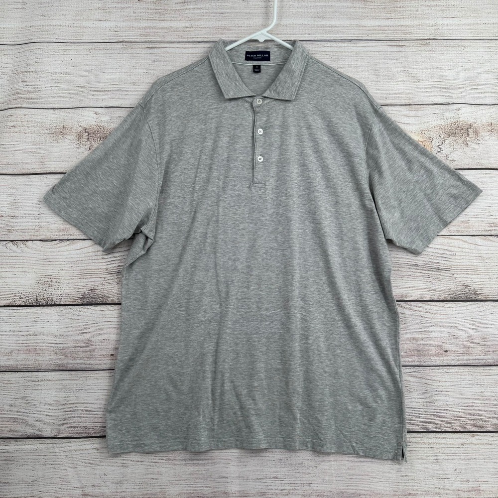 Peter Millar Polo Shirt Mens XL Gray Cotton Modal Blend Short Sleeve ME0XK71